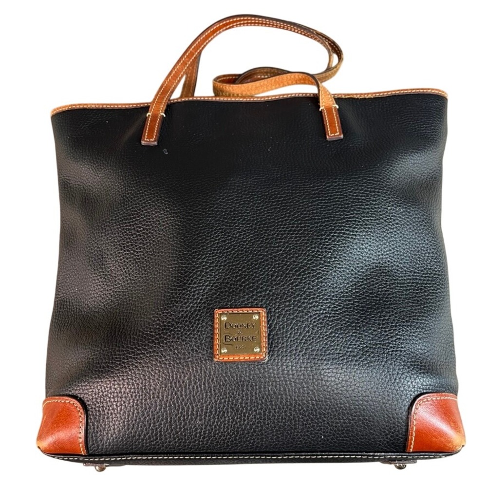 Dooney & Bourke Pebble Grain Leather Tote Bag Black Tan Large Shopper Handbag